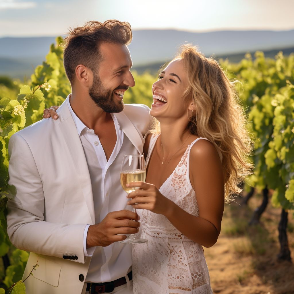 Champagne Tour From Paris - A Couple Celebrates In Picturesque Vineyards, Clinking Champagne Glasses Amidst Vibrant Natural Colors. Champagne Tour from Paris