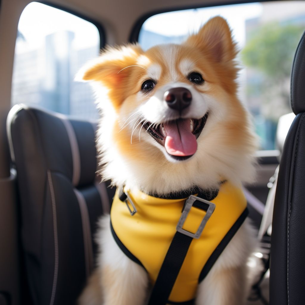 A Content Pet Enjoys A Comfortable Ride In A Well-Equipped Pet Taxi, Taking In The Scenic View. A content pet enjoys a comfortable ride in a well-equipped pet taxi, taking in the scenic view.