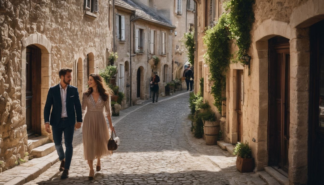 Unconventional Day Trips From Paris A man and a woman exploring a charming alleyway in a French village.