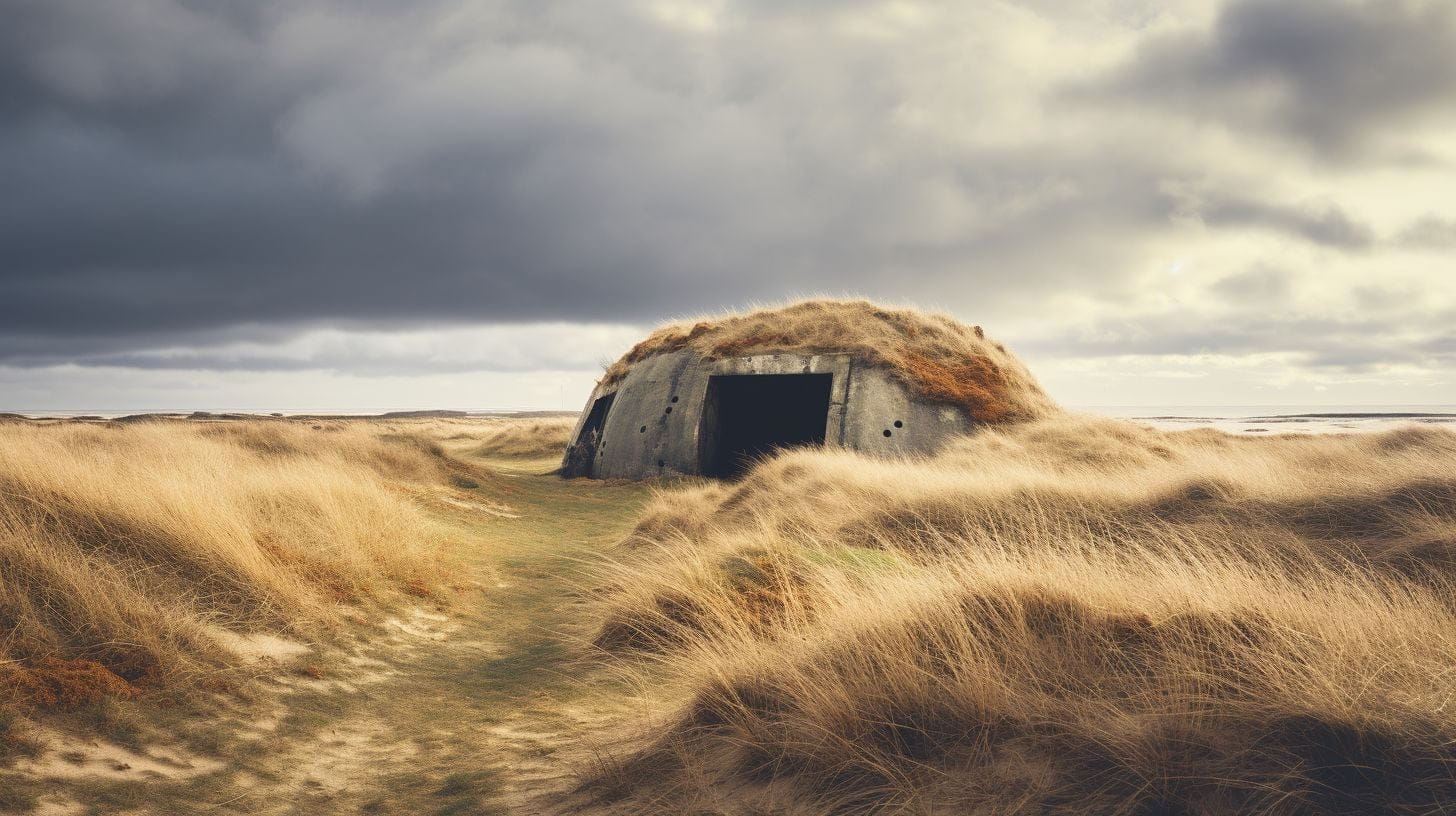 The Image Depicts The Abandoned Military Equipment And Bunkers On Utah Beach. The image depicts the abandoned military equipment and bunkers on Utah Beach.