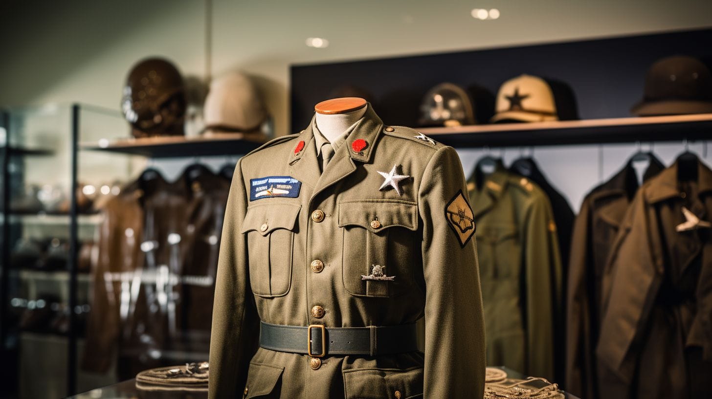 A Vintage Military Uniform On Display At Utah Beach Museum. A vintage military uniform on display at Utah Beach Museum.