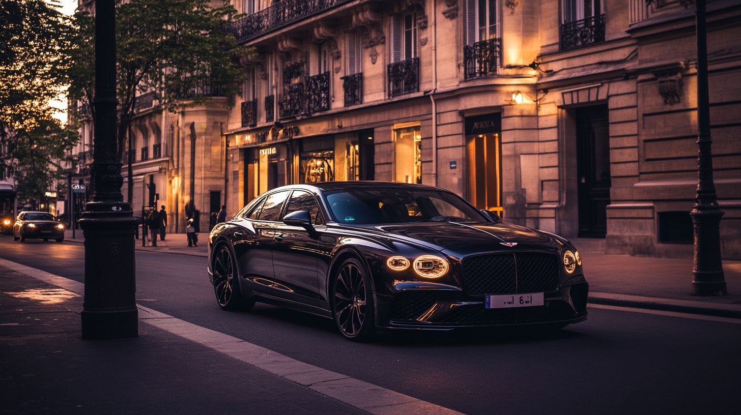 A Luxury Car From Bitcoin Car Service Parked On A Paris Street. A luxury car from Bitcoin Car Service parked on a Paris street.
