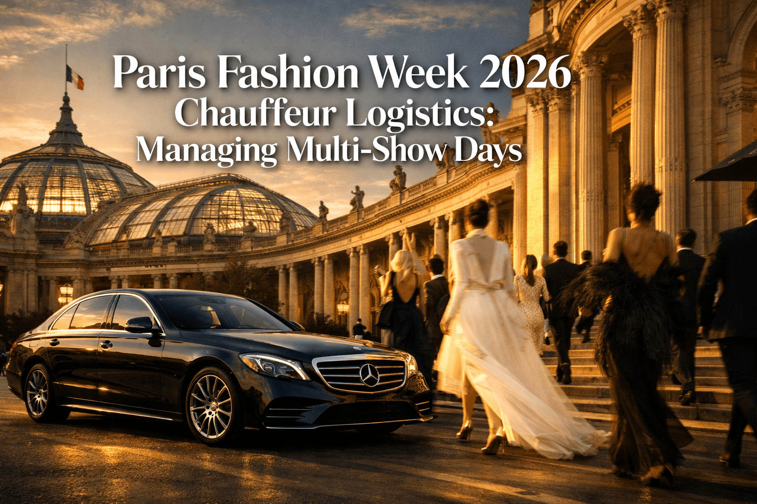 Paris Fashion Week 2026 Chauffeur Logistics: Managing Multi-Show Days Across Grand Palais, Palais De Tokyo, And Exclusive Marais Showrooms 1 Professional () hero image with 'Paris Fashion Week 2026 Chauffeur Logistics: Managing Multi-Show Days' in extra large white